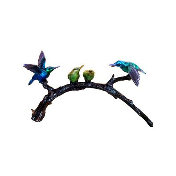 Hummingbirds on Branch Bronze Statue Vivid Colors Fantastic Finishing